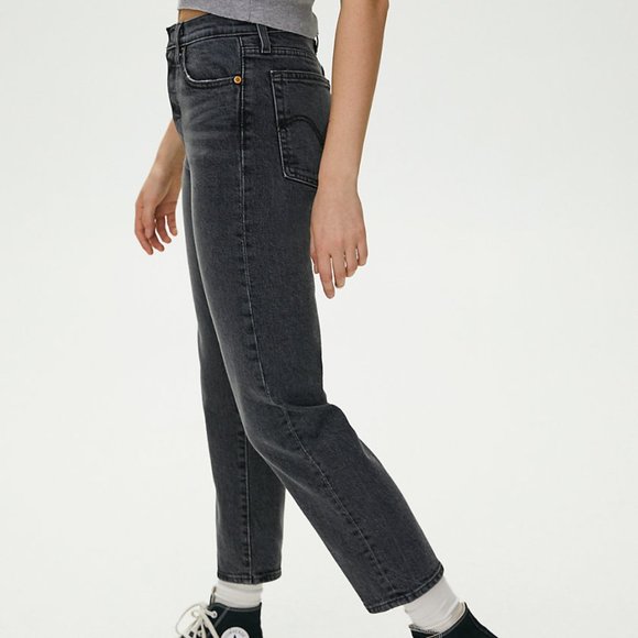 Levis Premium Womens Wedgie Straight Crop Denim Jeans Black Gray High Rise NWT - Picture 6 of 14